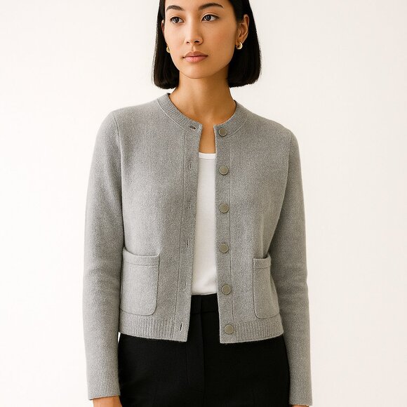 NWT Theory Cropped Knit Jacket Felted Wool-Cashmere Light Heather Gray Size L - Picture 1 of 8